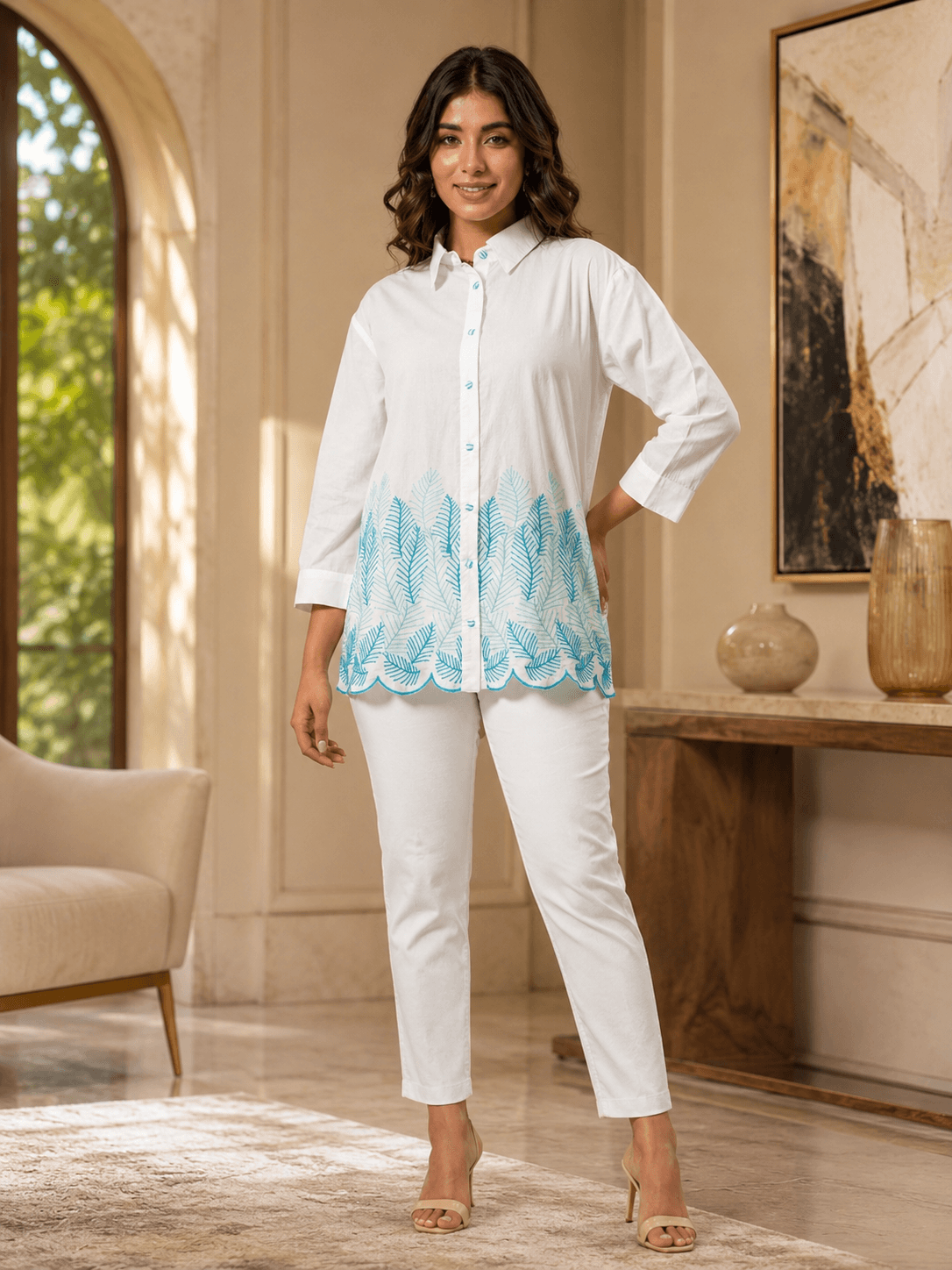 Ivory Fern Embroidered Shirt