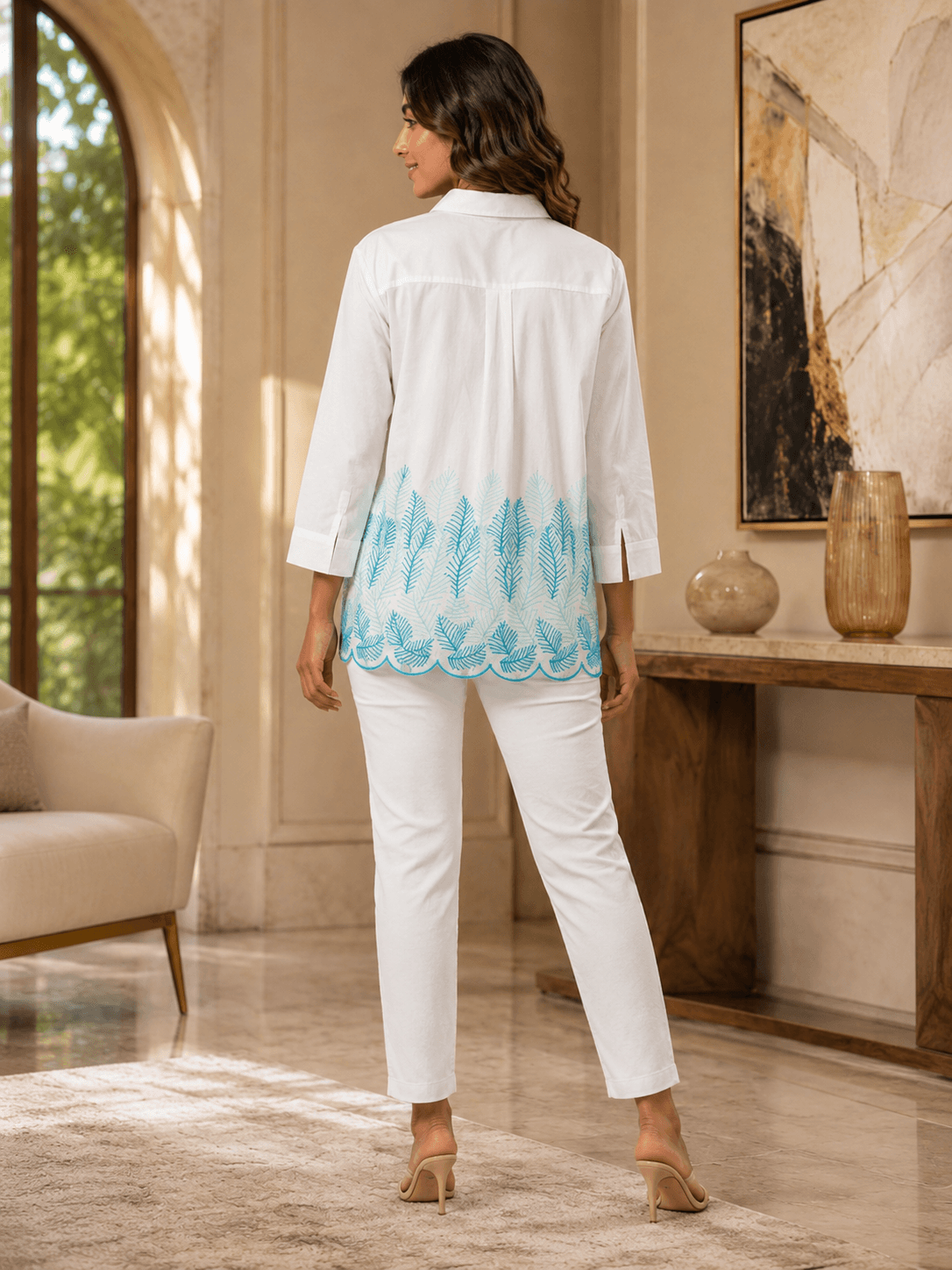 Ivory Fern Embroidered Shirt