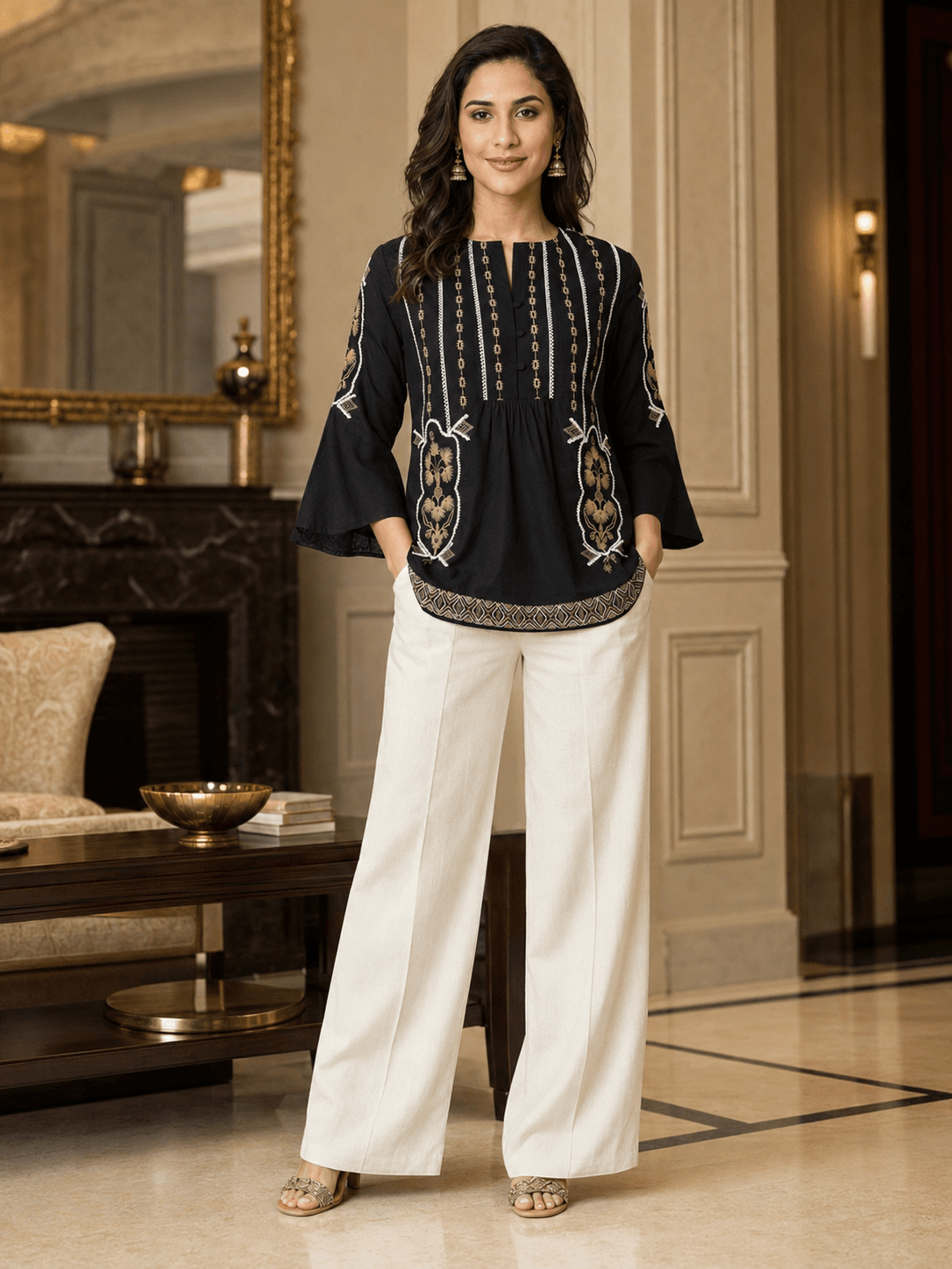 Midnight Noir Embroidered Top