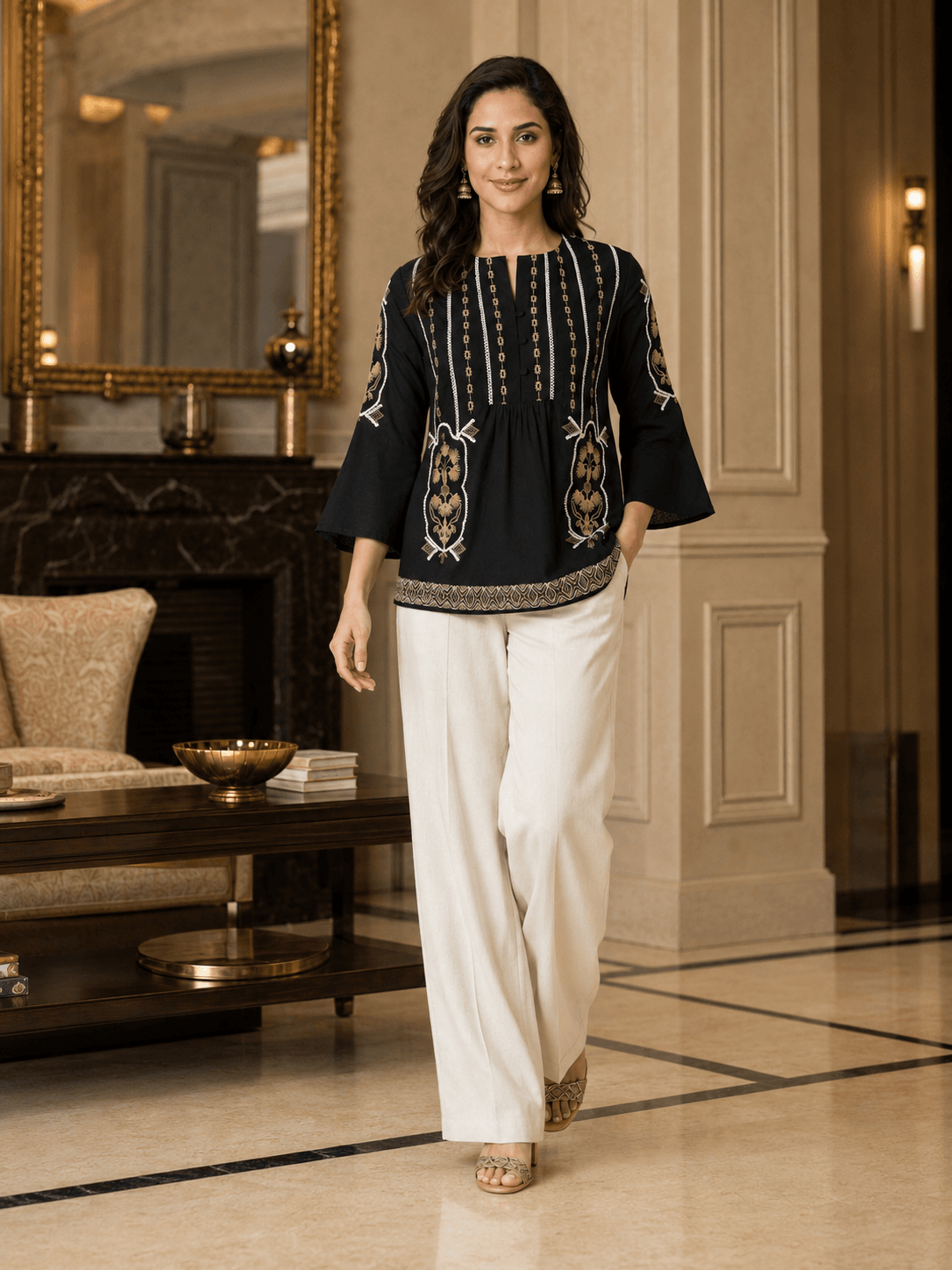 Midnight Noir Embroidered Top