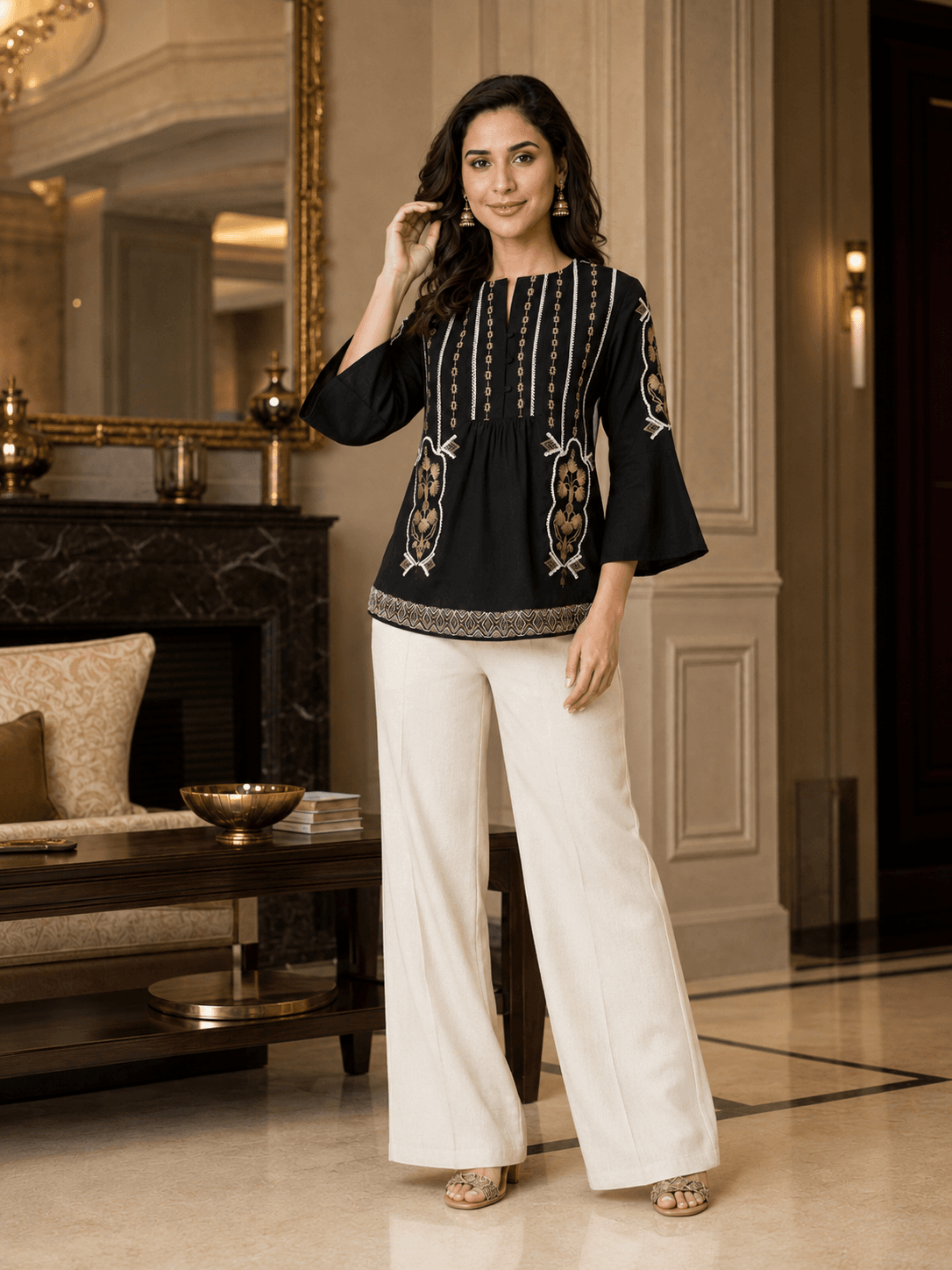 Midnight Noir Embroidered Top