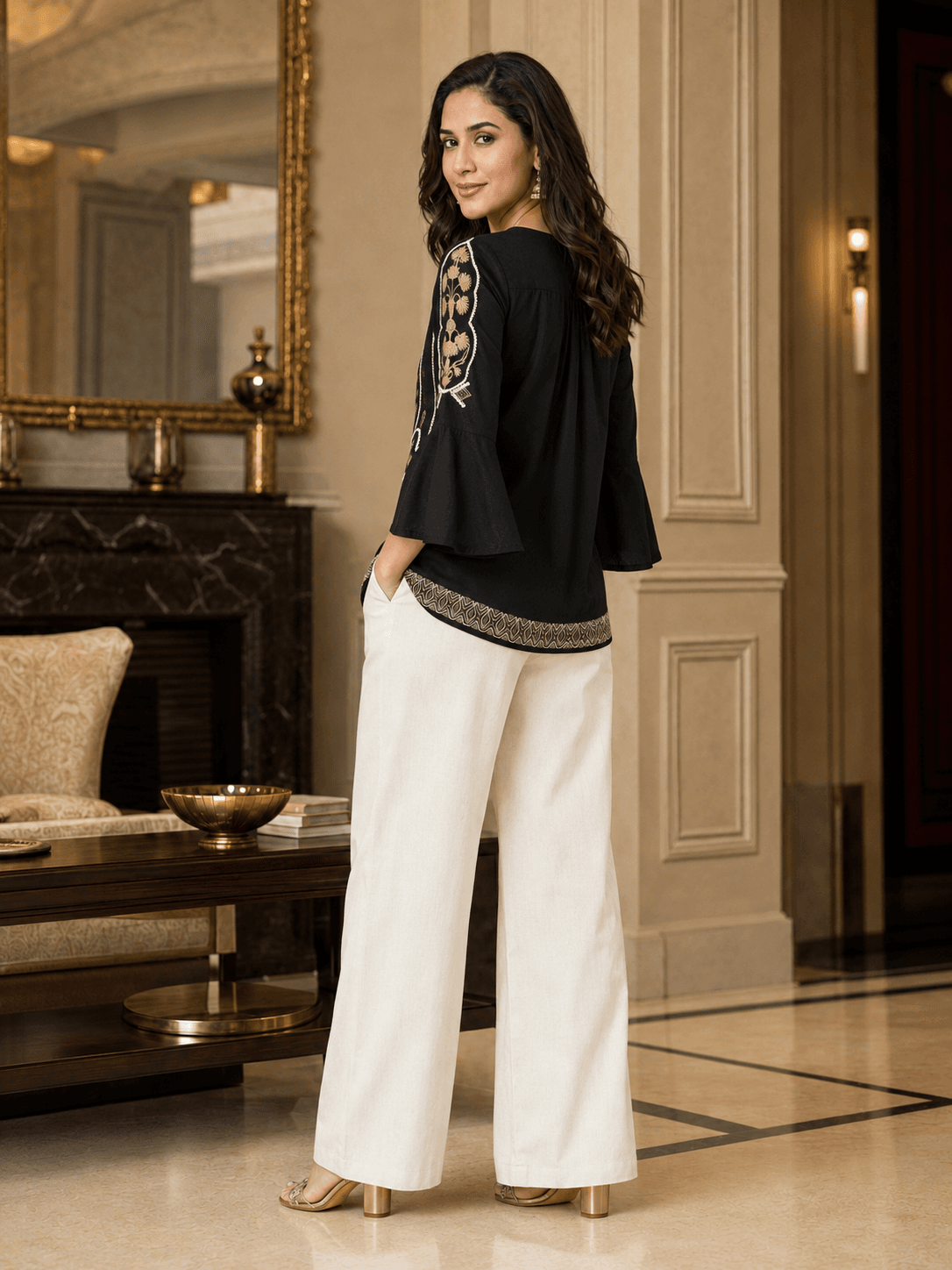 Midnight Noir Embroidered Top
