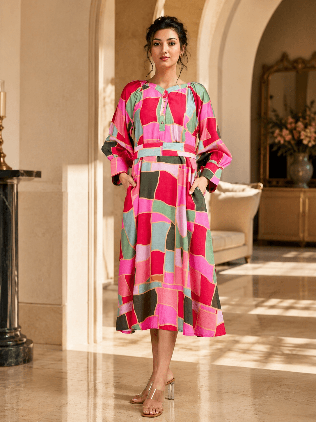 Abstract Mosaic Midi Dress
