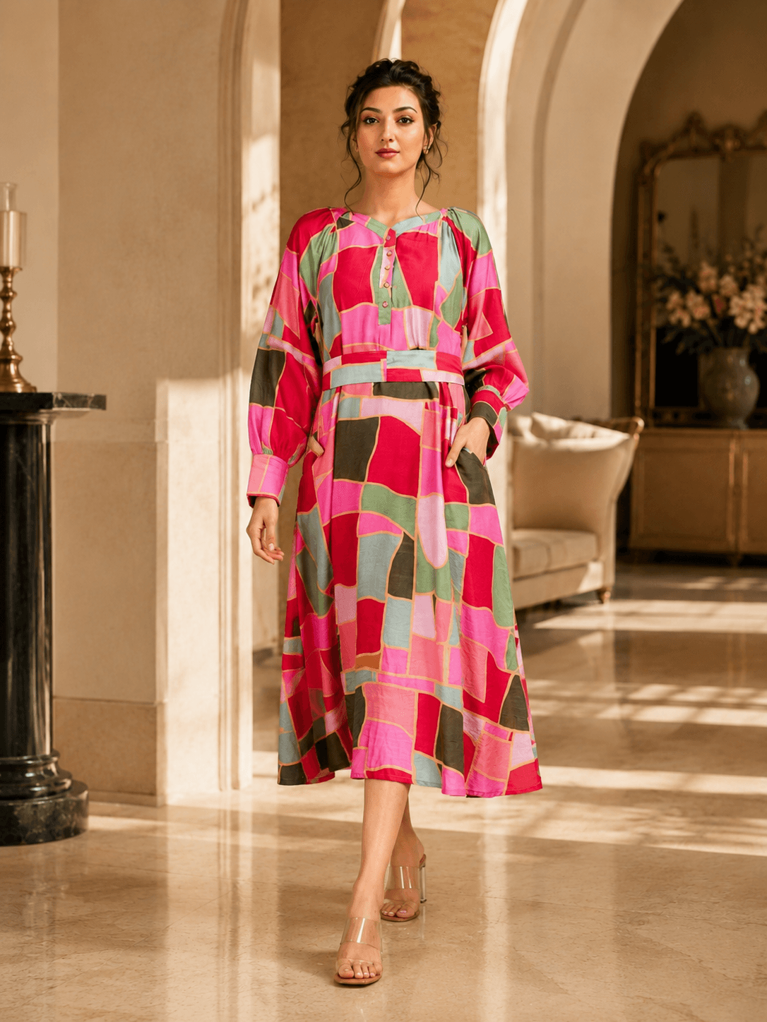 Abstract Mosaic Midi Dress