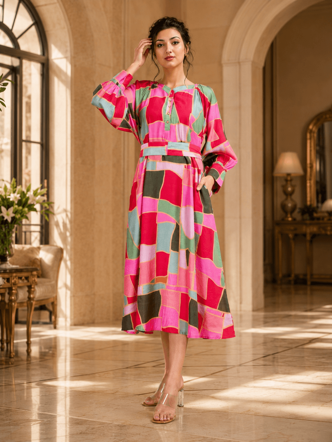Abstract Mosaic Midi Dress