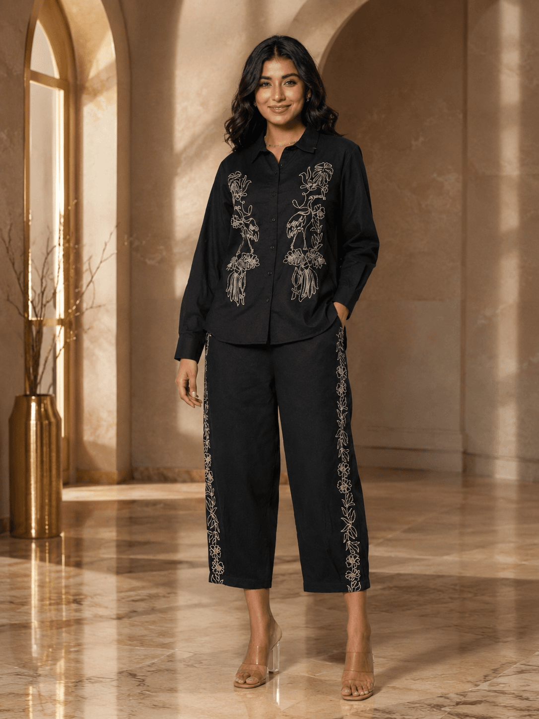 Midnight Bloom Embroidered Co-Ord Set