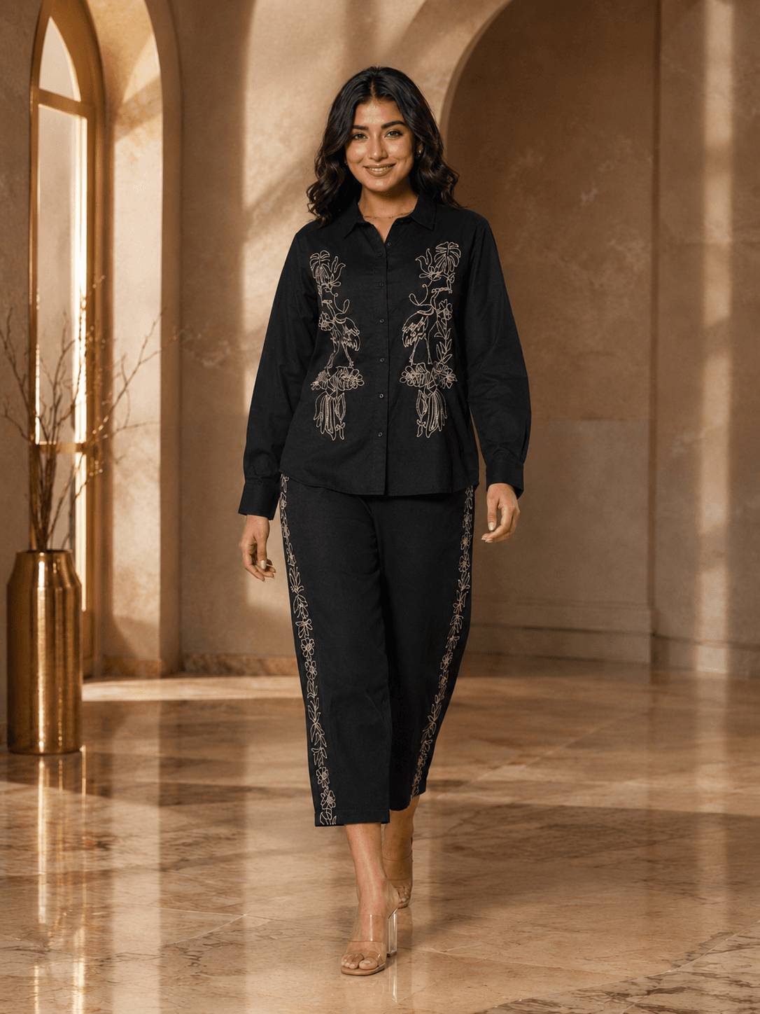 Midnight Bloom Embroidered Co-Ord Set