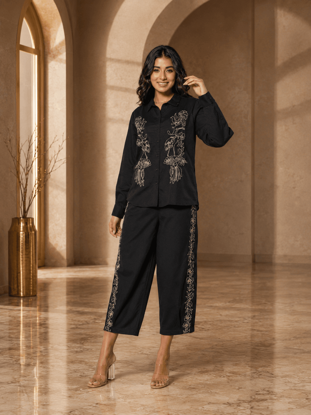 Midnight Bloom Embroidered Co-Ord Set