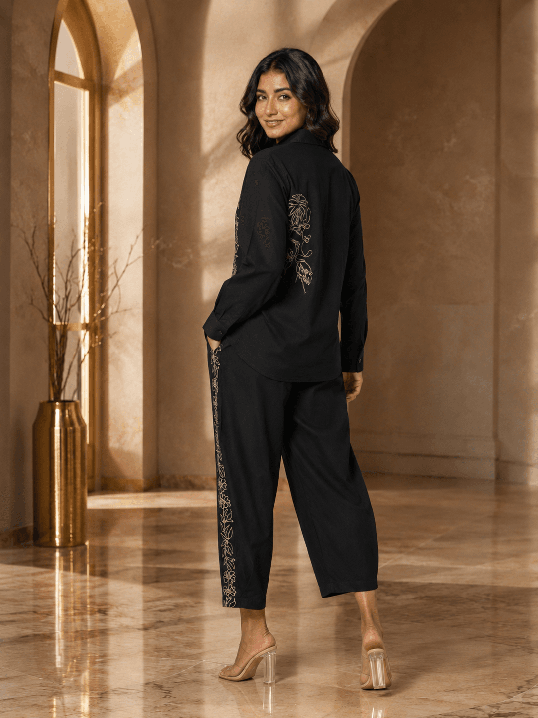 Midnight Bloom Embroidered Co-Ord Set