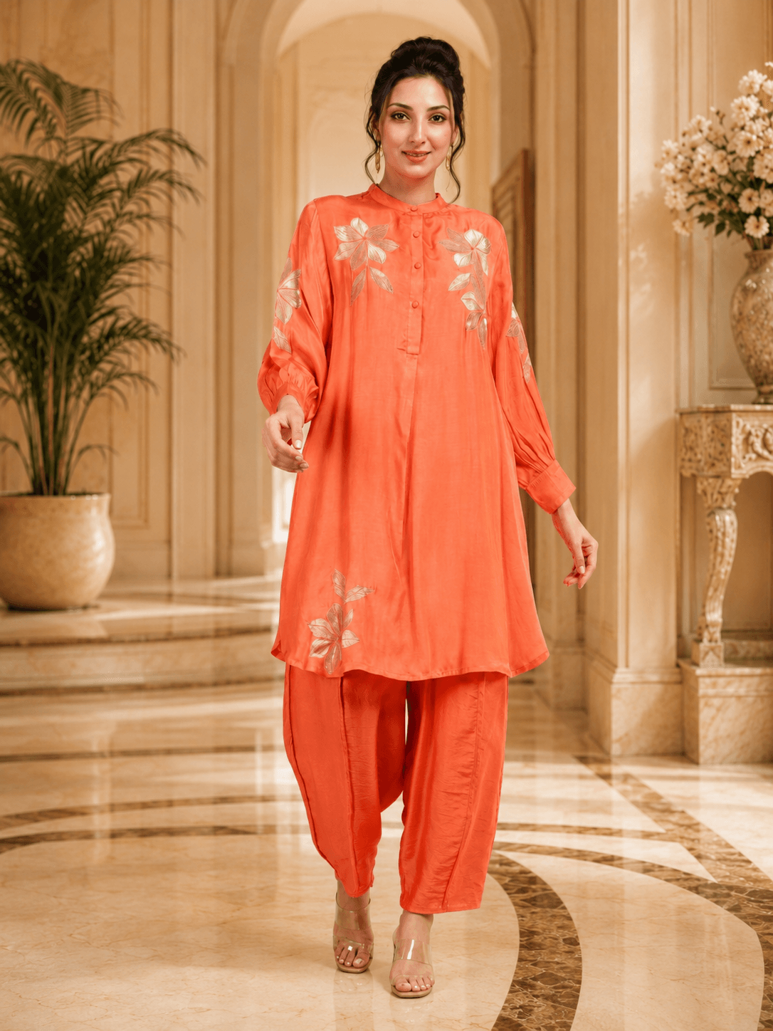 Coral Embroidered Kurta Set