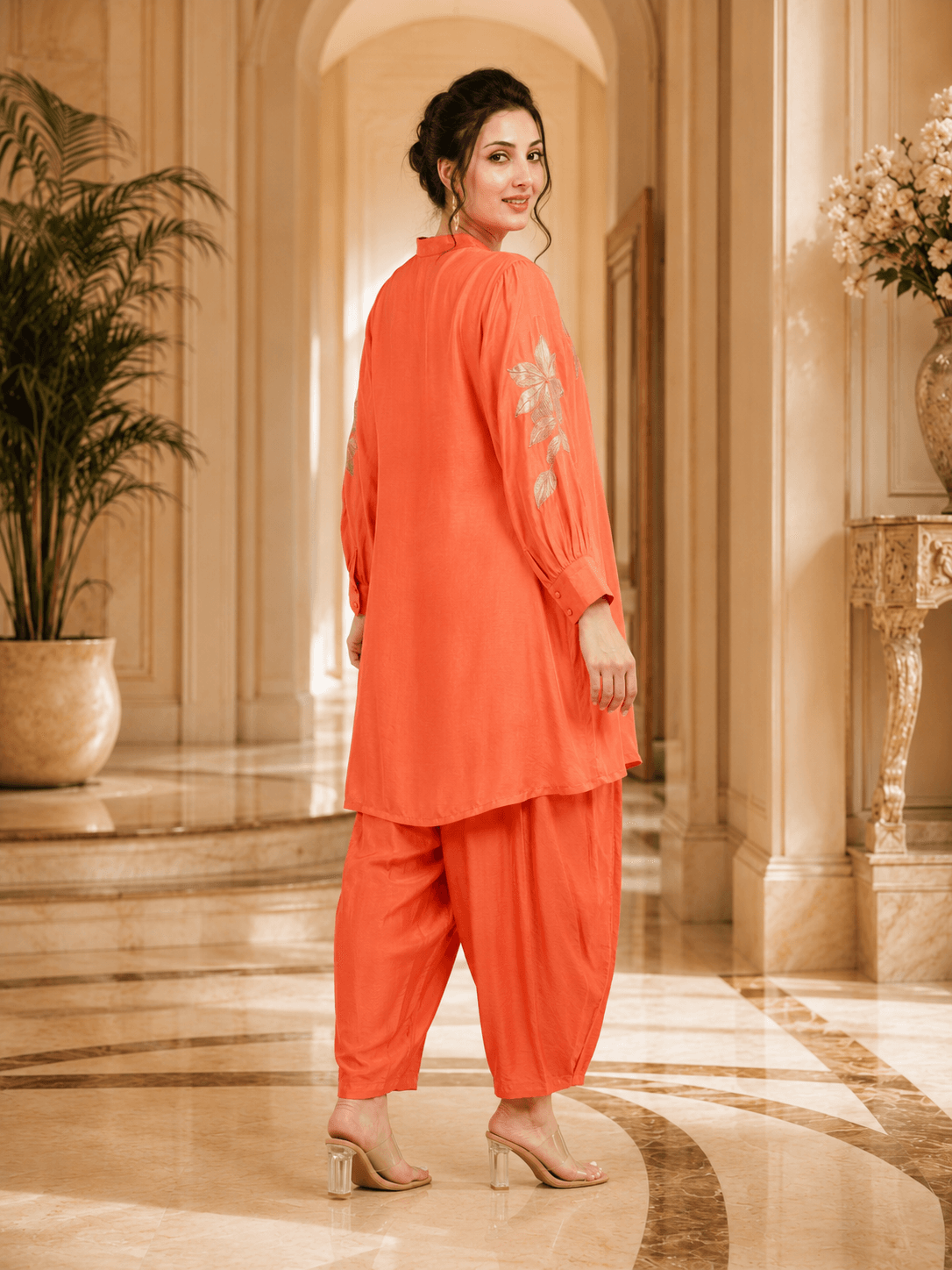 Coral Embroidered Kurta Set