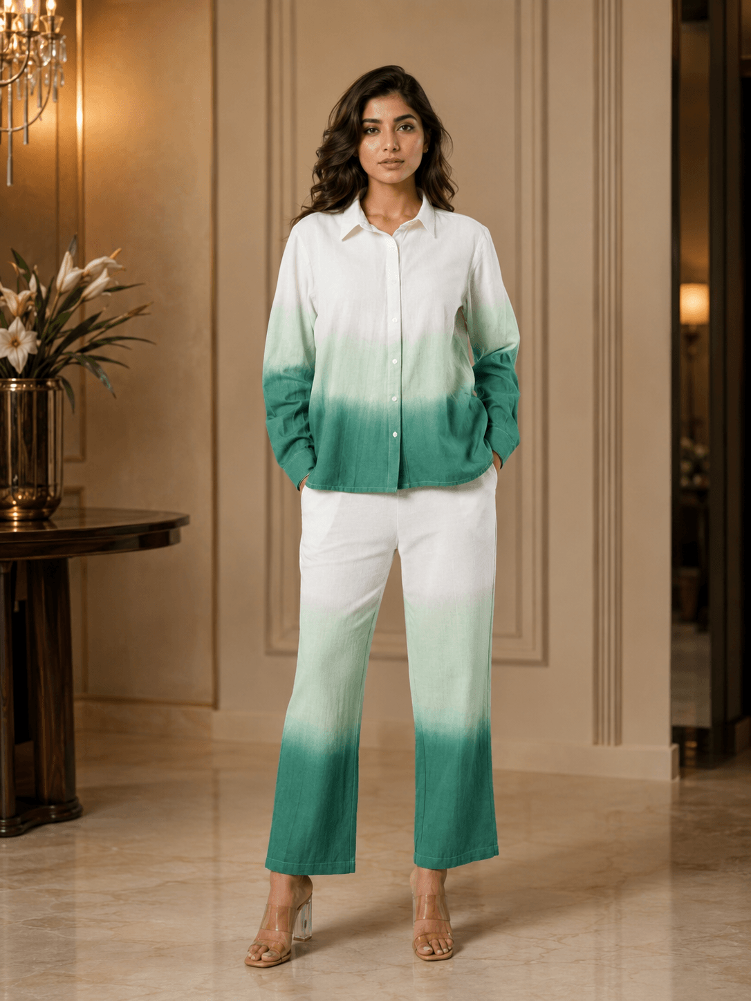 Ivory–Emerald Ombre Co-Ord Set