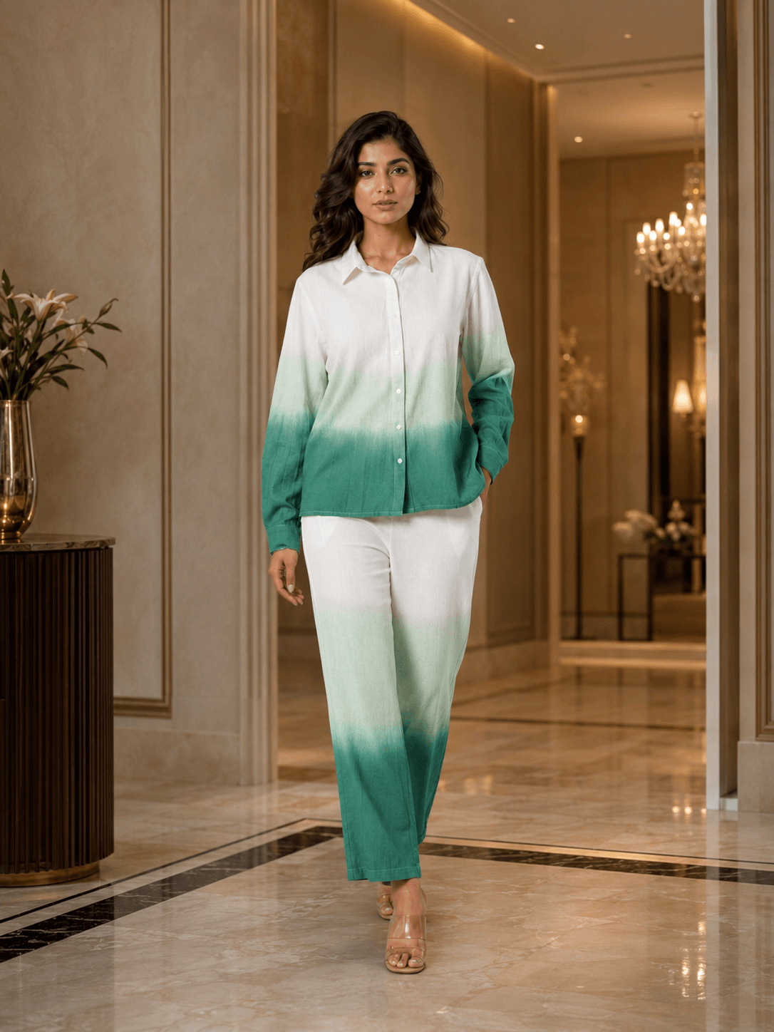 Ivory–Emerald Ombre Co-Ord Set