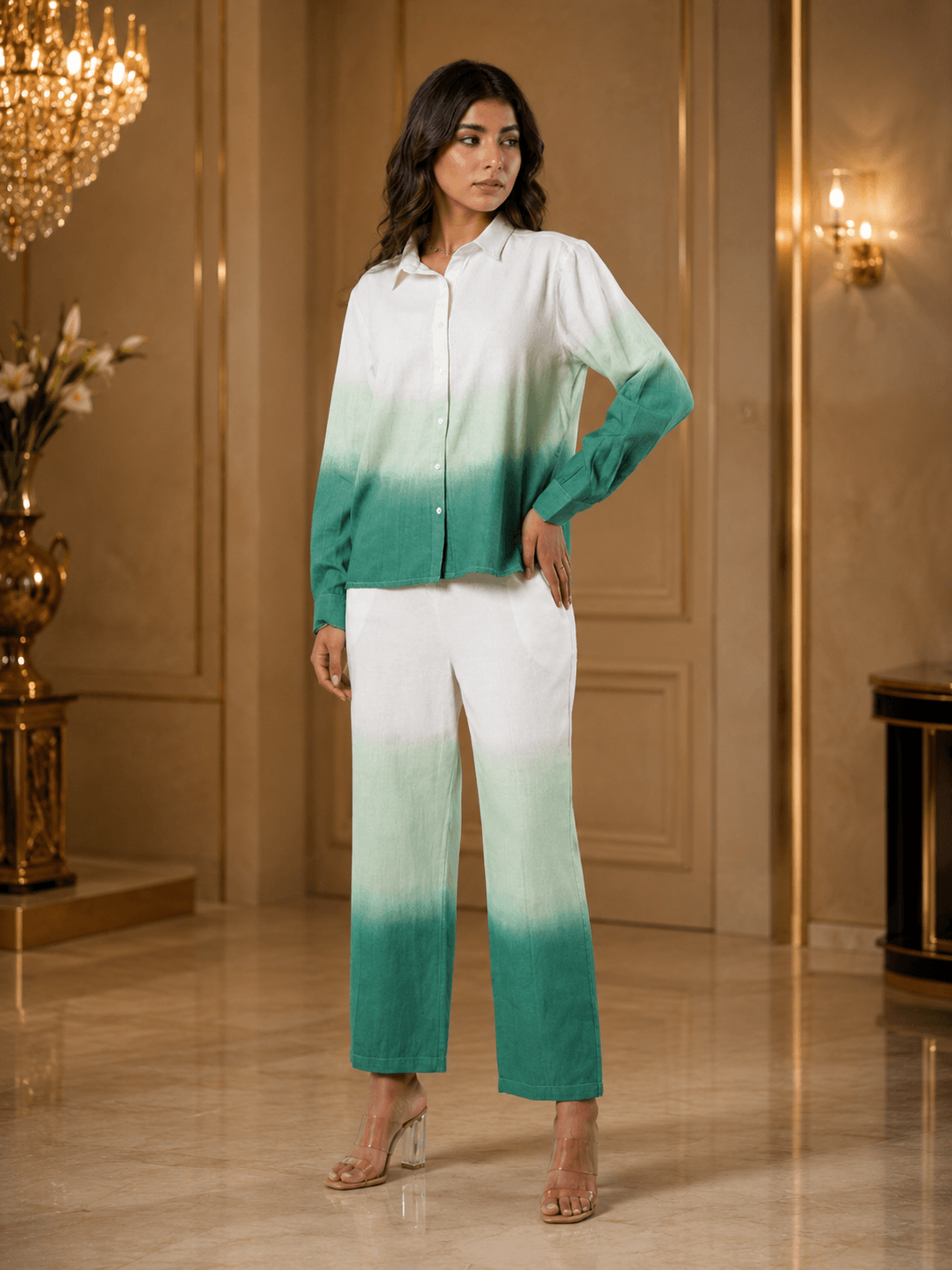 Ivory–Emerald Ombre Co-Ord Set