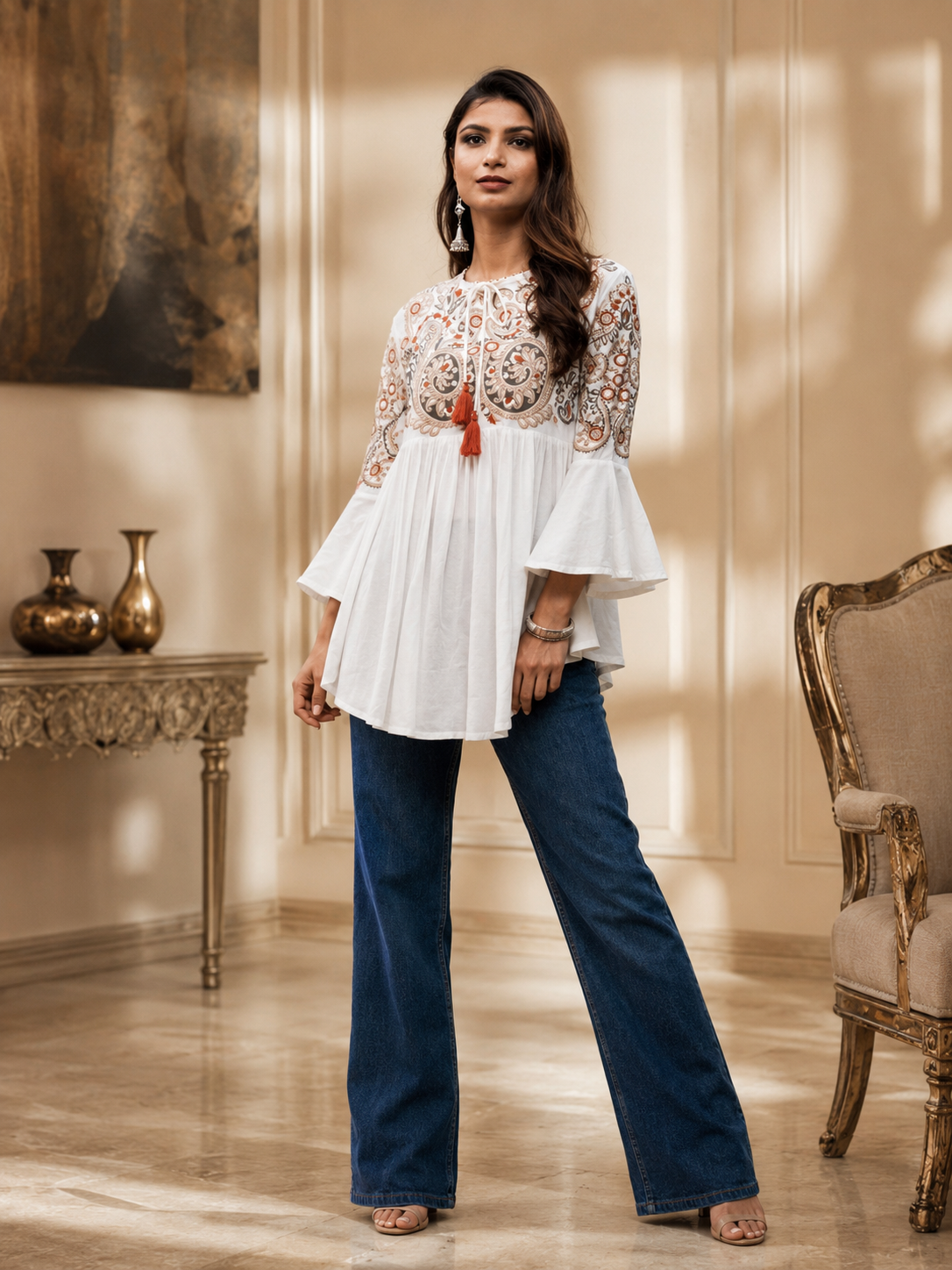 Ivory Grace Embroidered Peplum Top