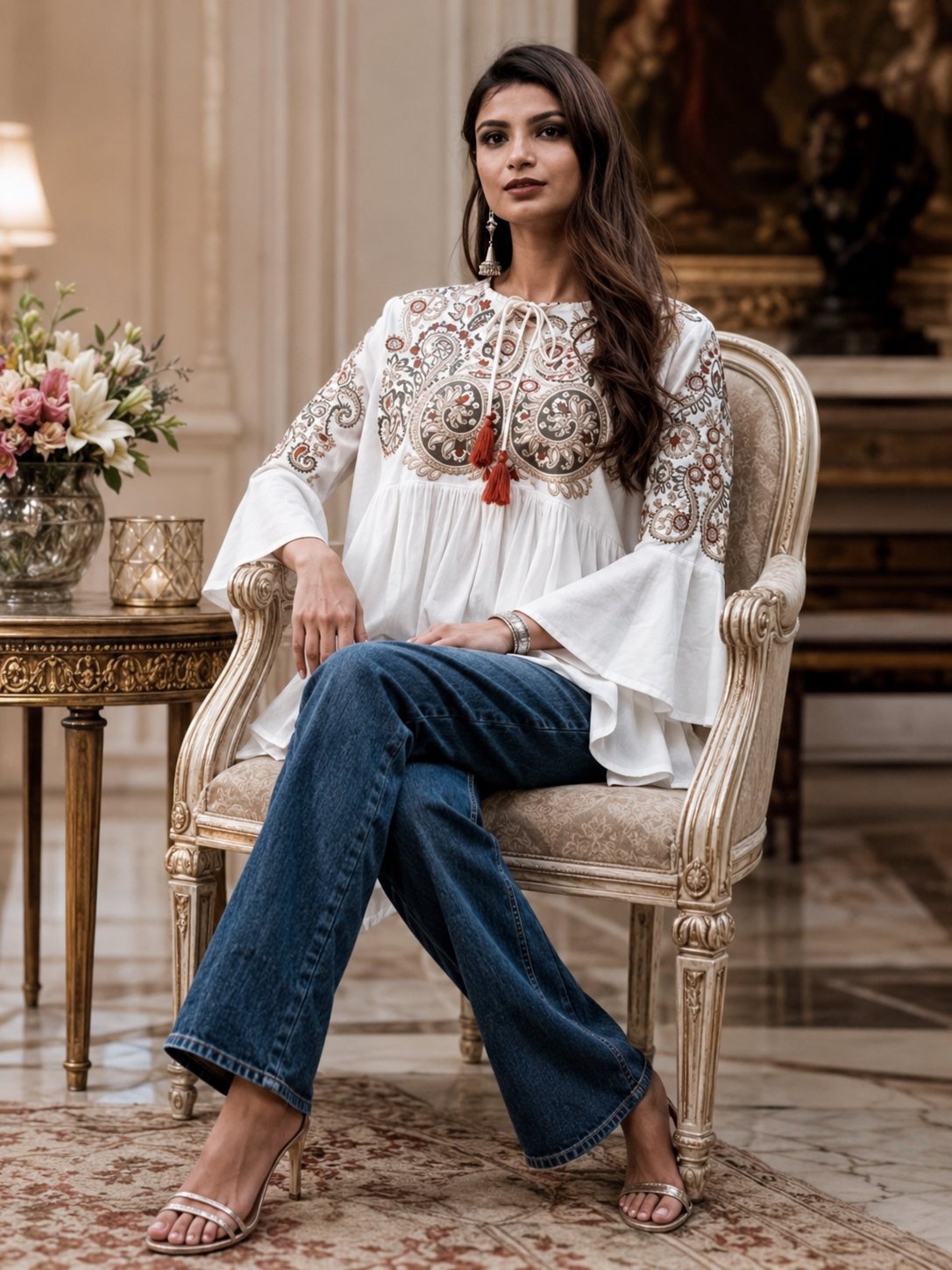Ivory Grace Embroidered Peplum Top