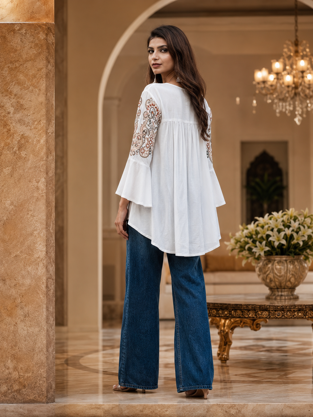 Ivory Grace Embroidered Peplum Top
