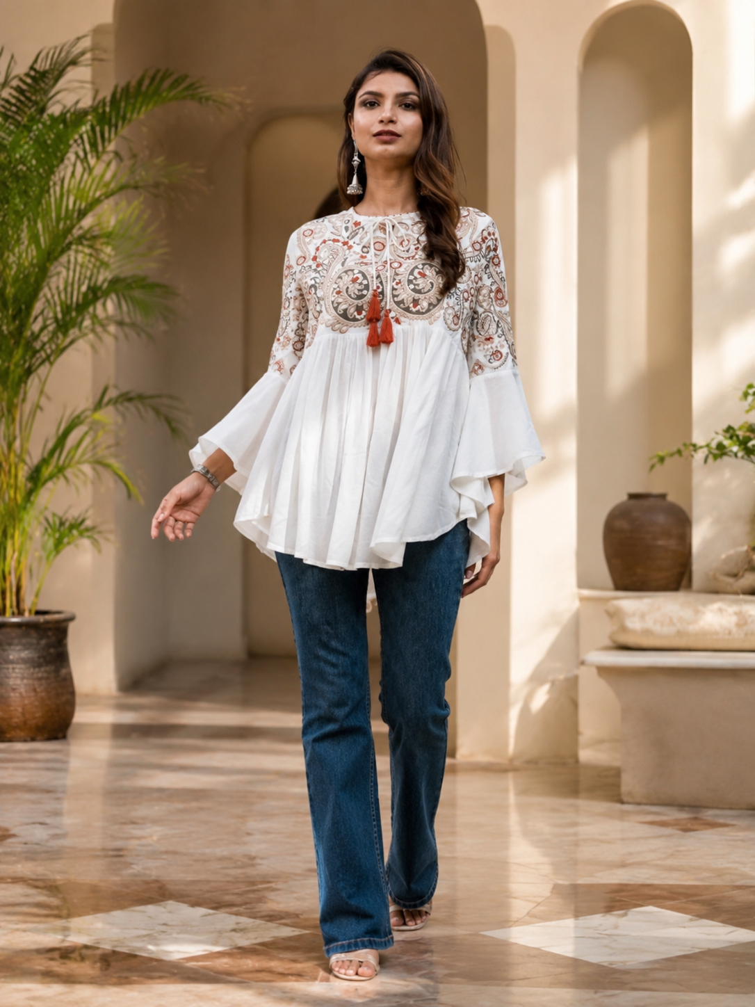 Ivory Grace Embroidered Peplum Top