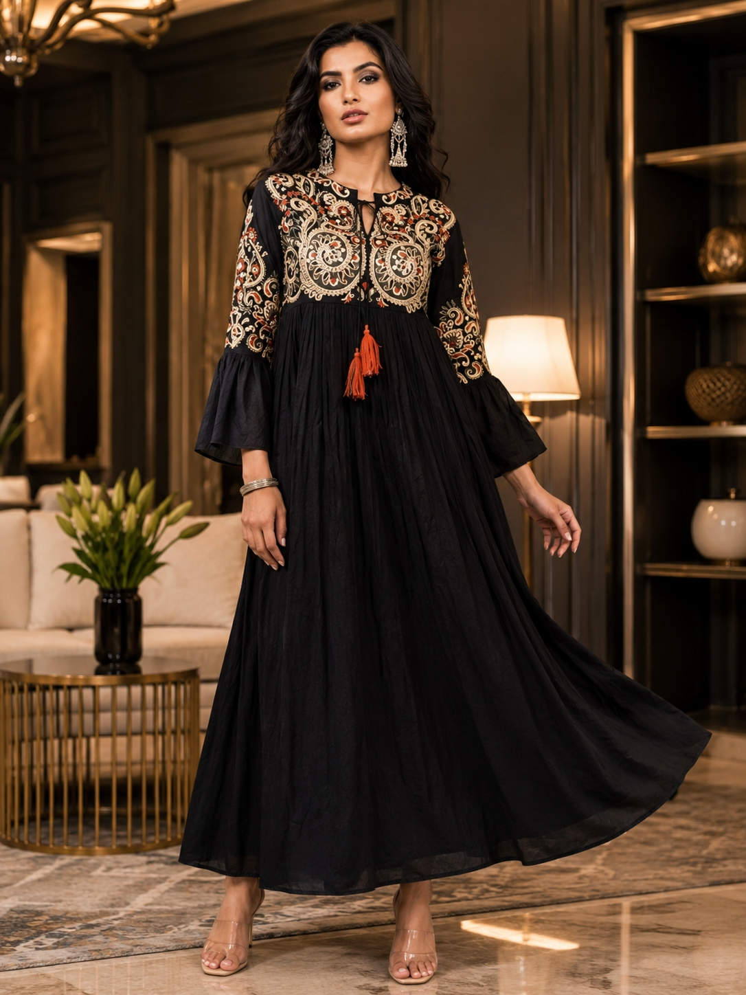 Midnight Muse Embroidered Flared Dress