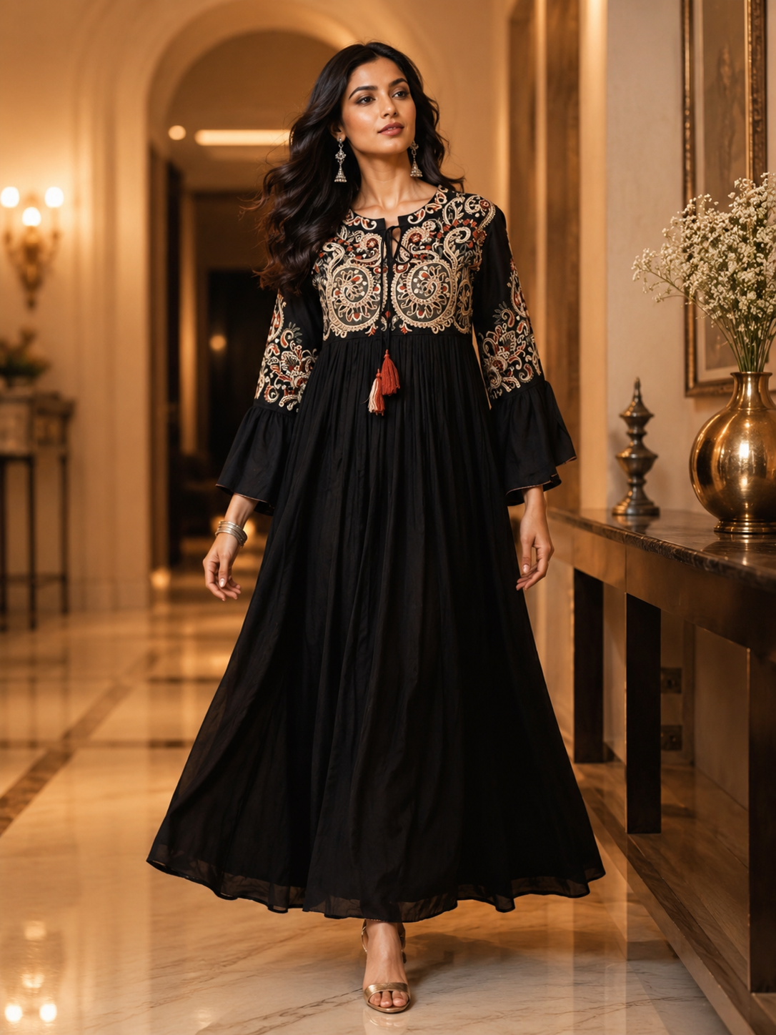 Midnight Muse Embroidered Flared Dress