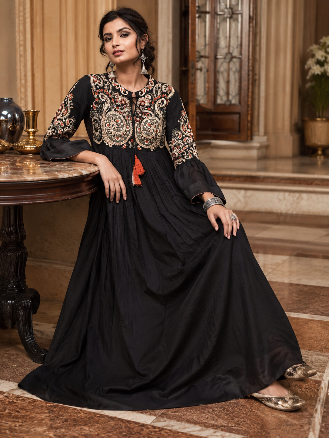 Midnight Muse Embroidered Flared Dress