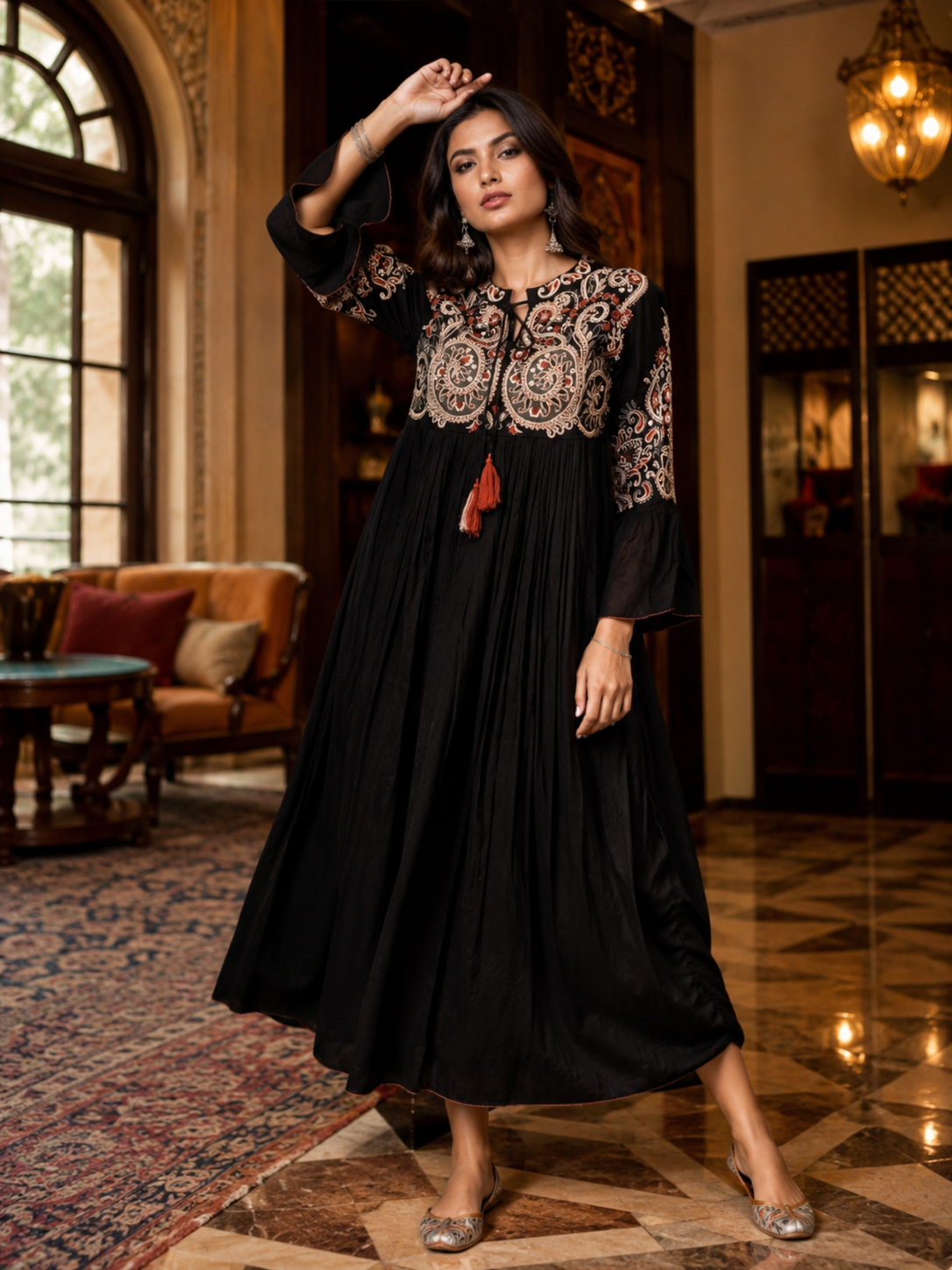 Midnight Muse Embroidered Flared Dress