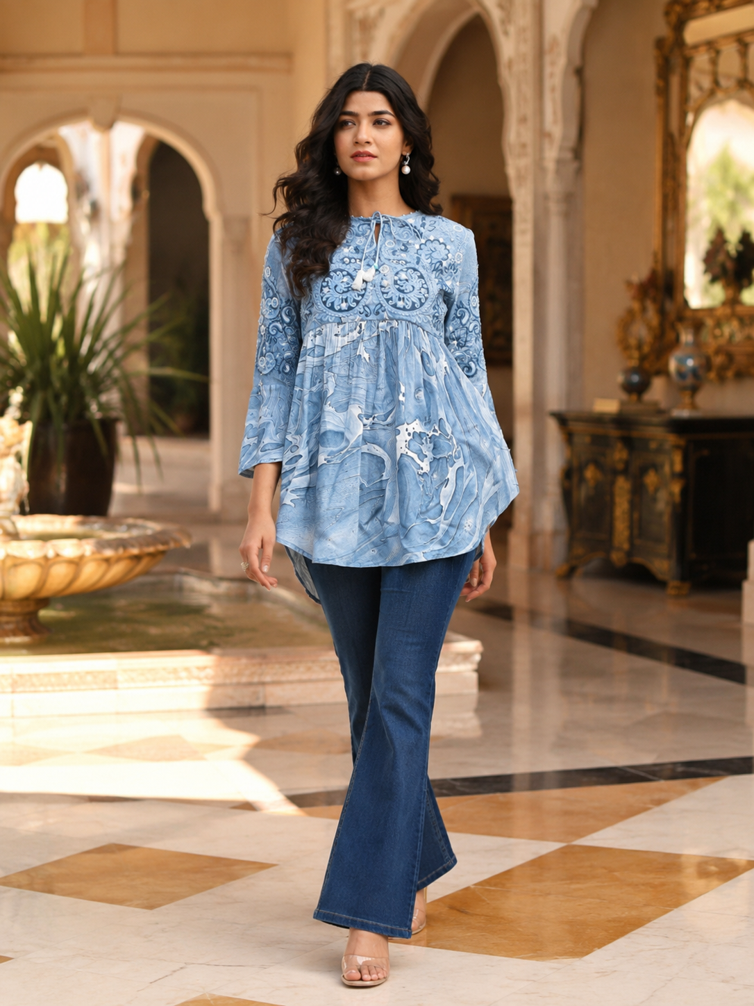 Azure Dream Embroidered Peplum Top