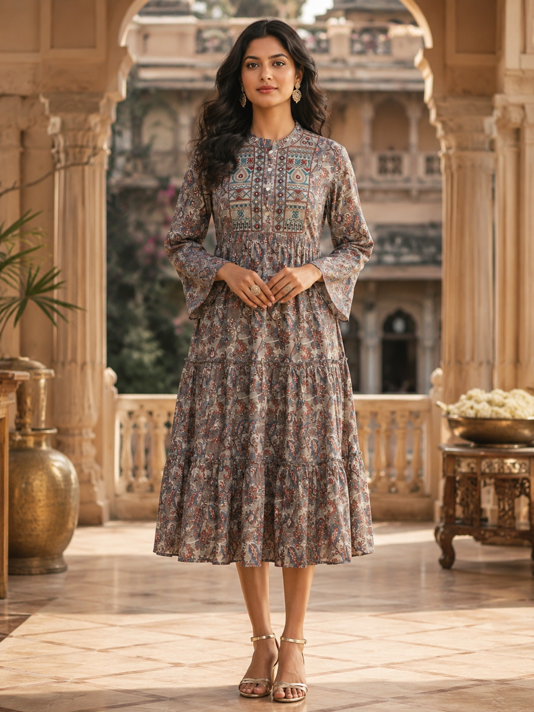 Vintage Meadow Printed Midi Dress