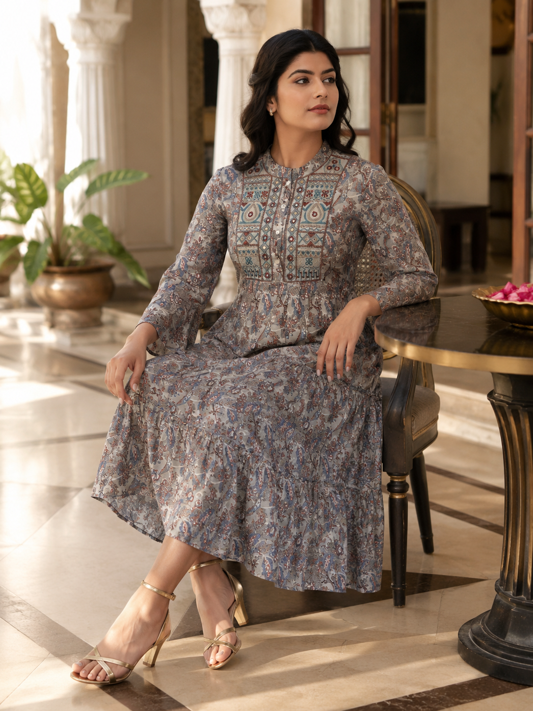 Vintage Meadow Printed Midi Dress
