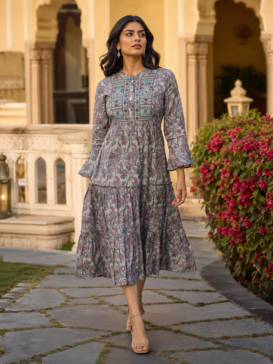 Vintage Meadow Printed Midi Dress