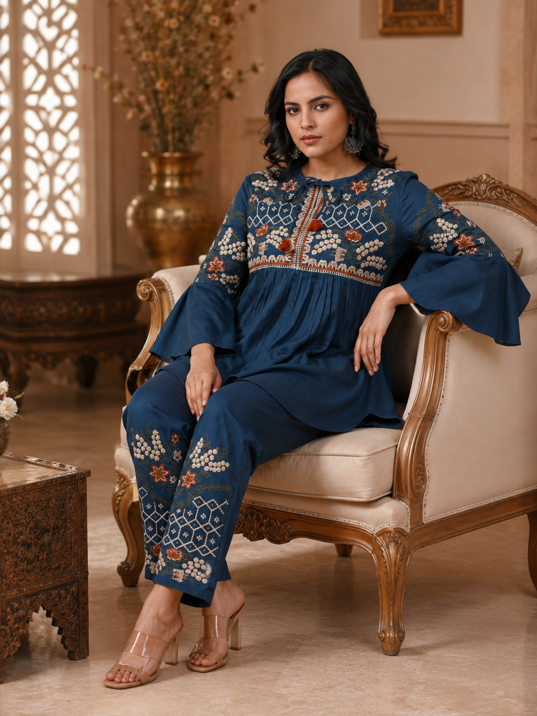 Dark Blue Ivory Grace Co-ord Set
