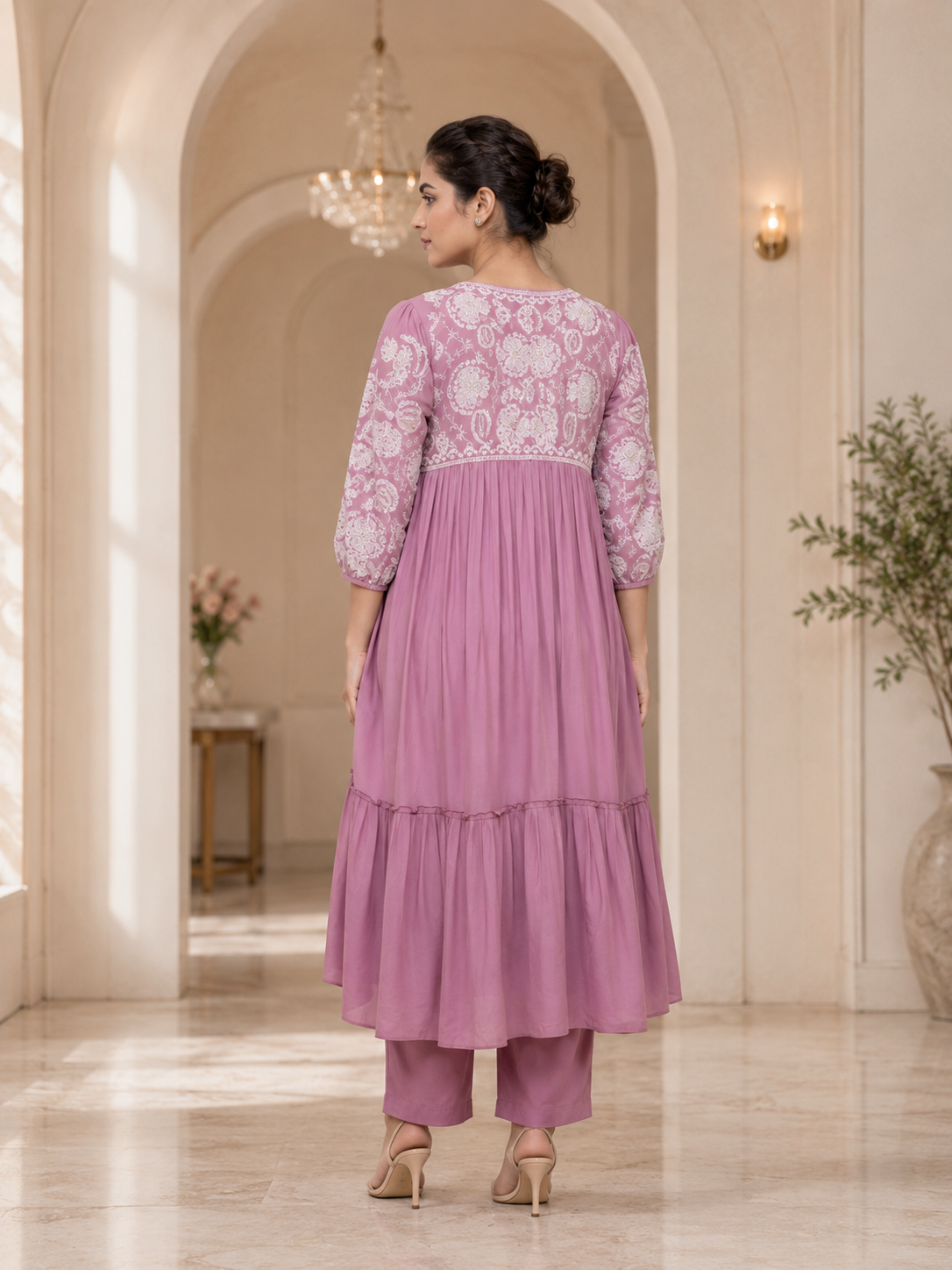 Purple Floral Grace kurta set with slit and flair