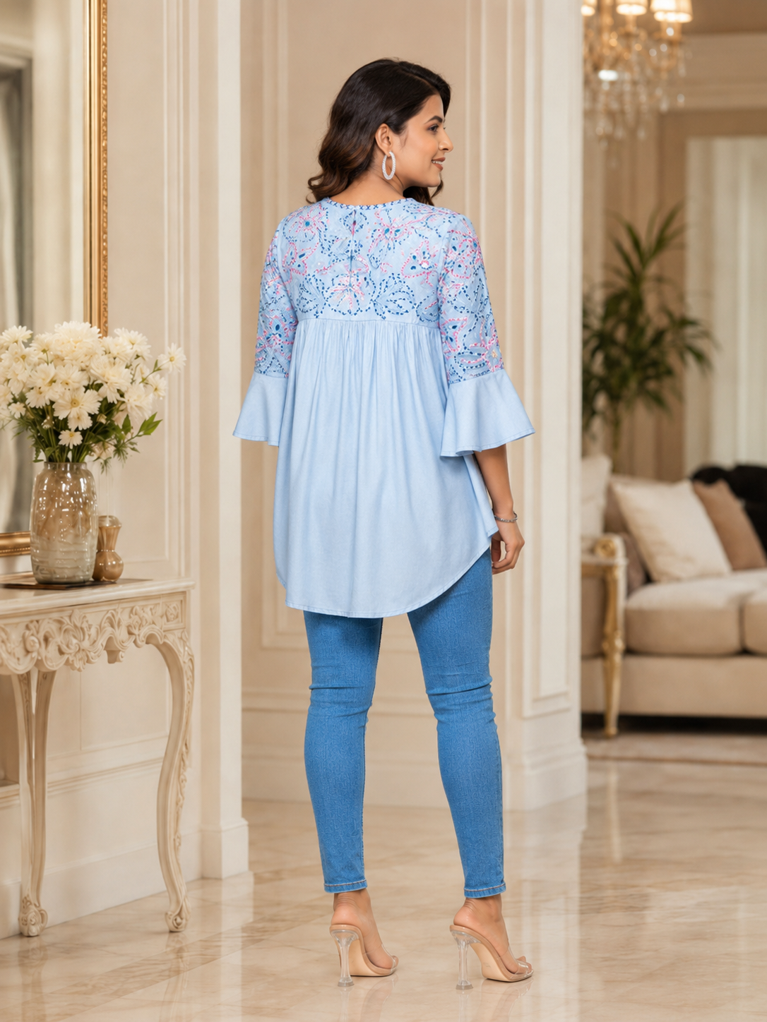 Light Blue Elegant Embroidered Tunic
