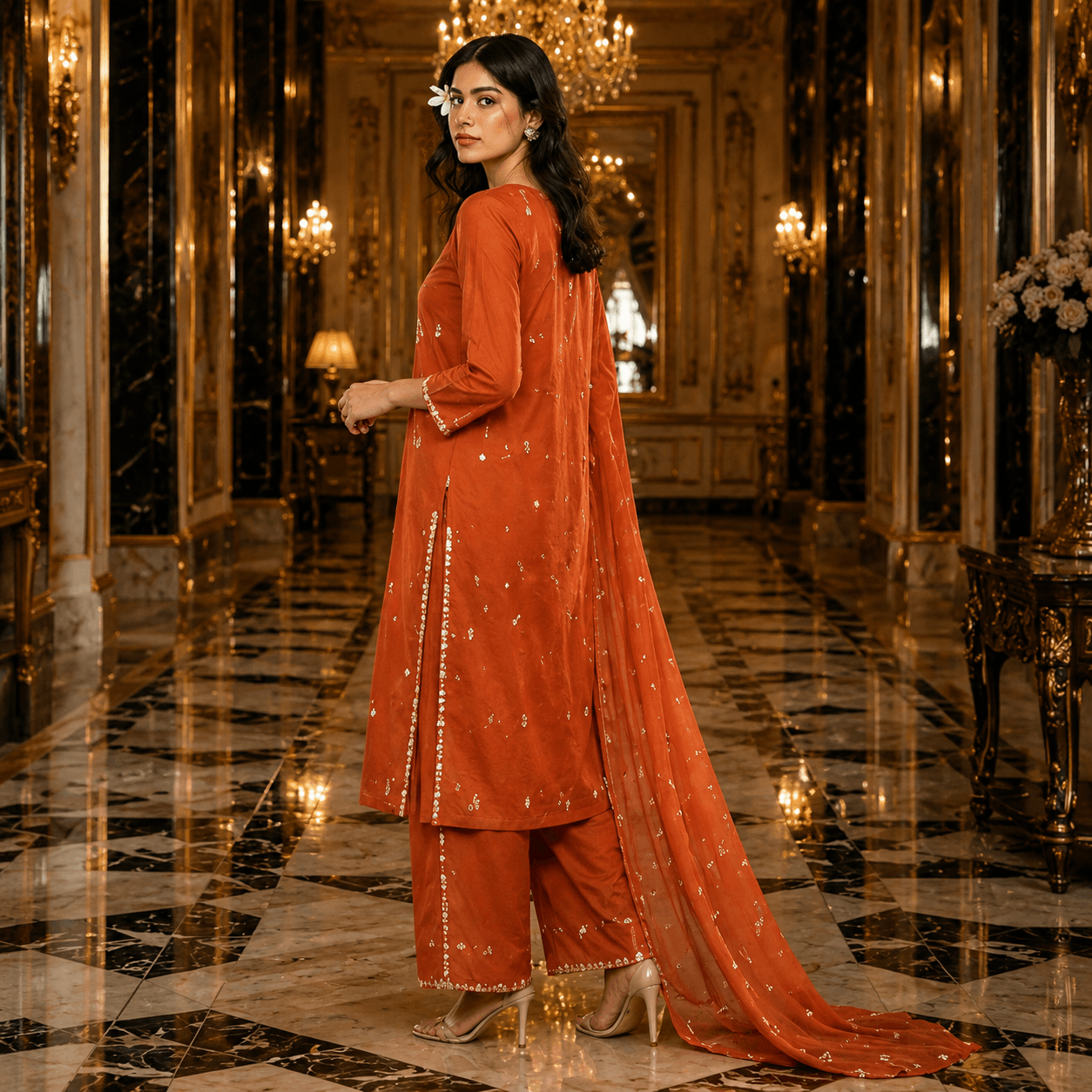 Sunset Ember Embroidered Suit Set