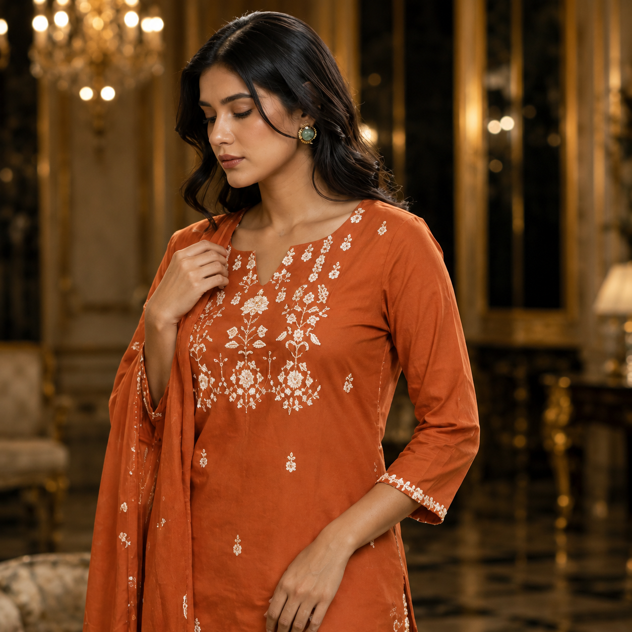 Sunset Ember Embroidered Suit Set