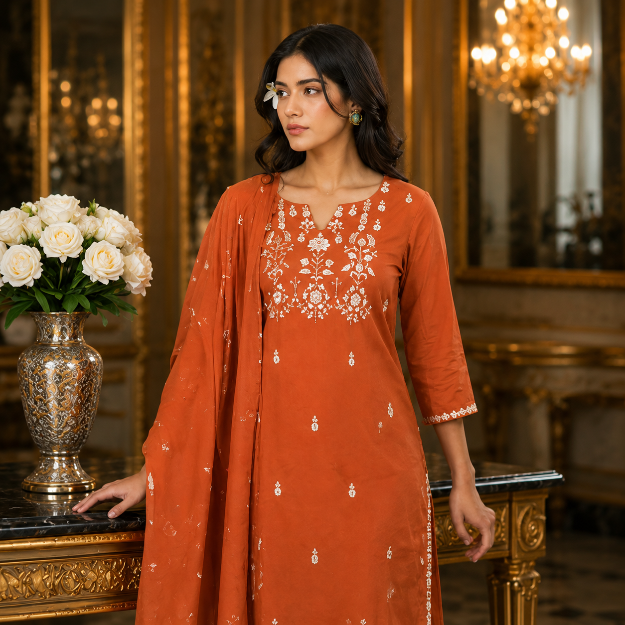 Sunset Ember Embroidered Suit Set