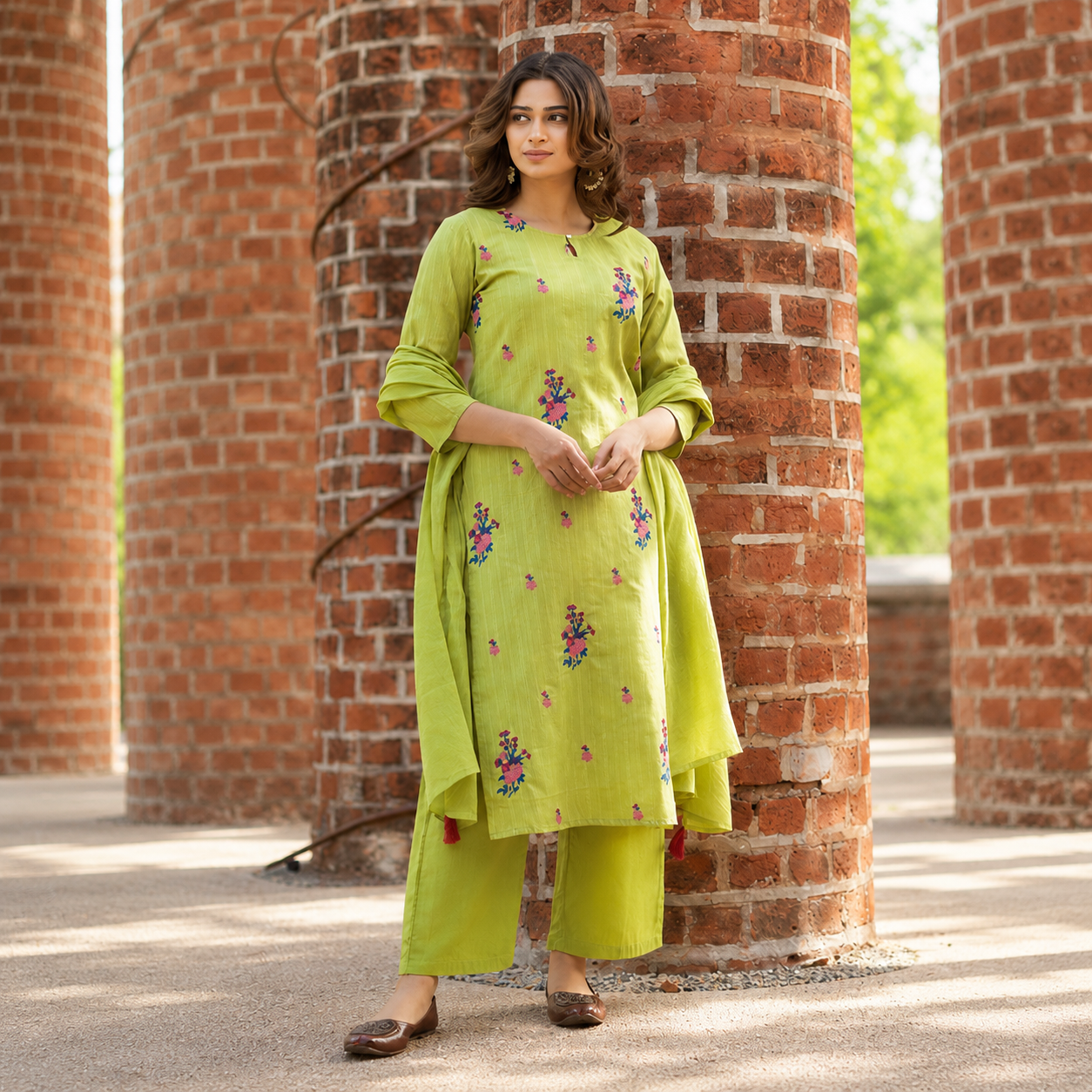 Lime Blossom Embroidered Suit Set