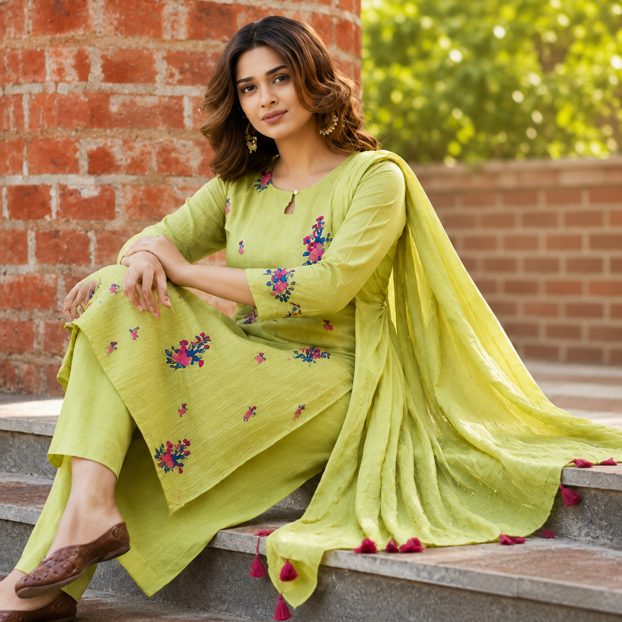 Lime Blossom Embroidered Suit Set