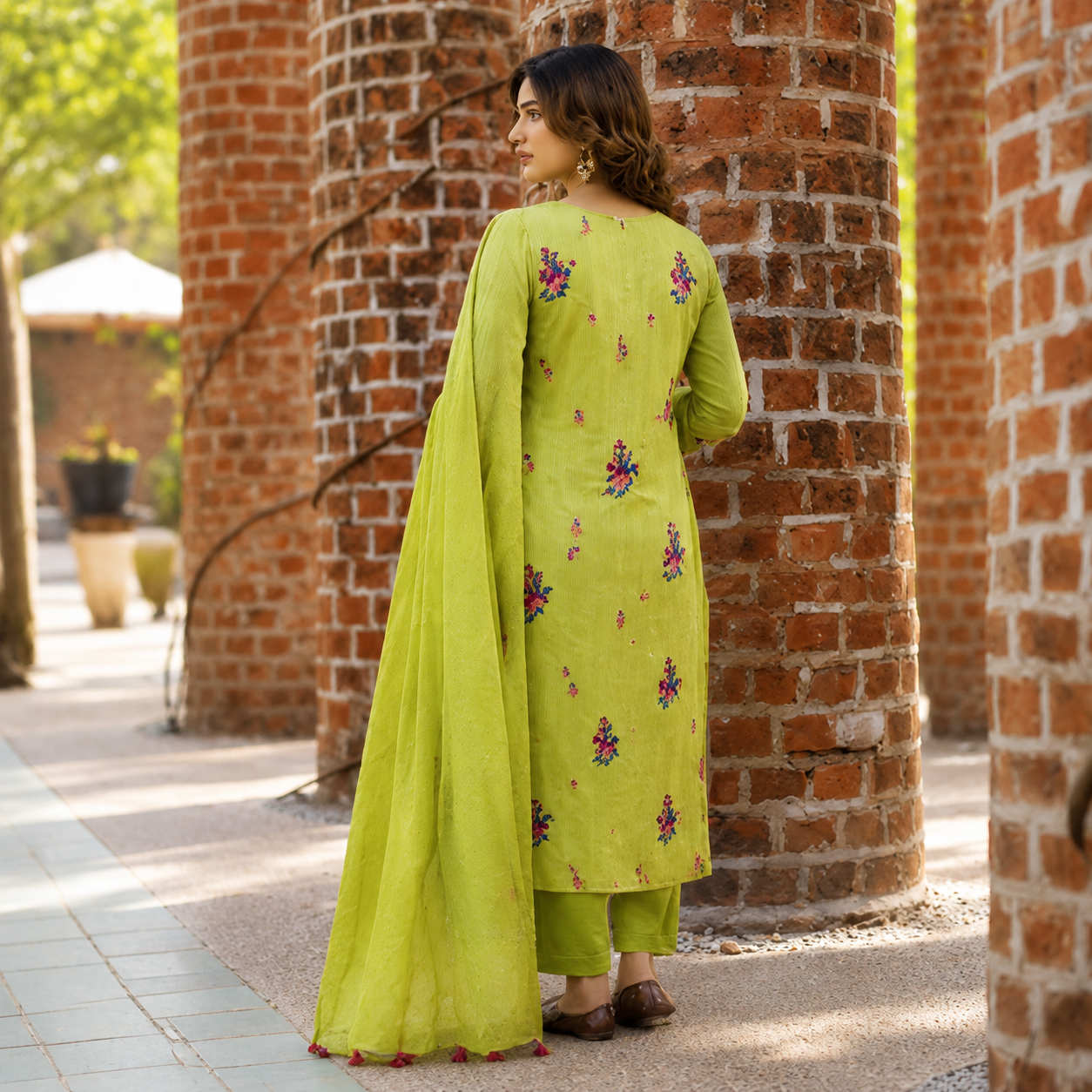 Lime Blossom Embroidered Suit Set