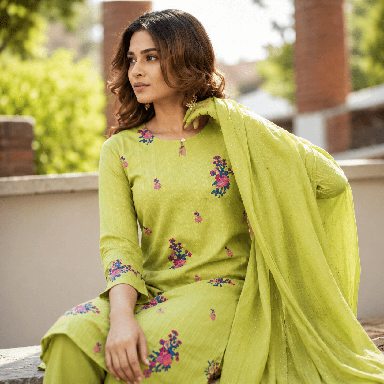 Lime Blossom Embroidered Suit Set