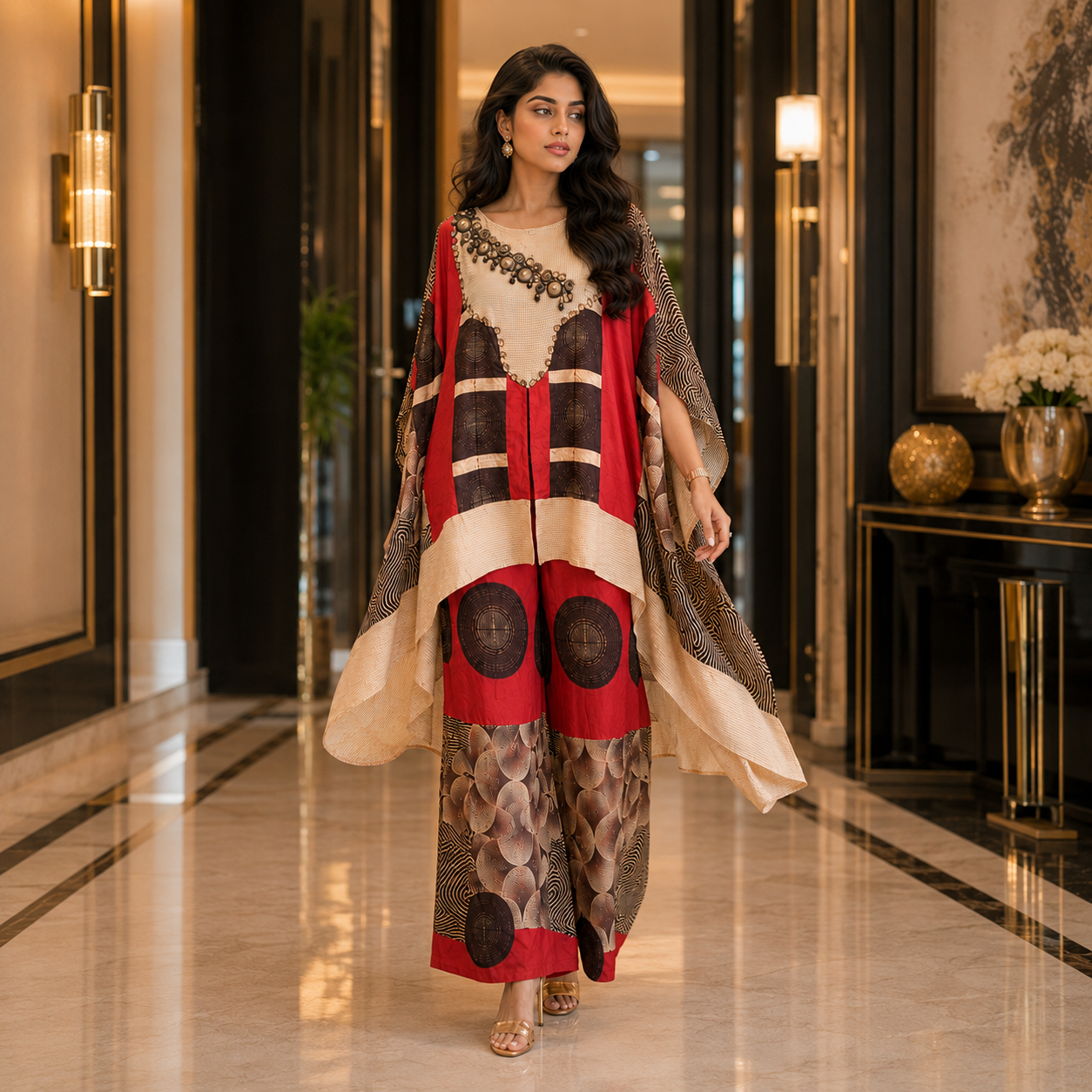 Crimson Royale Kaftan Co-Ord Set