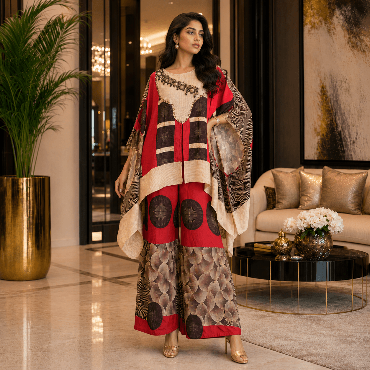 Crimson Royale Kaftan Co-Ord Set