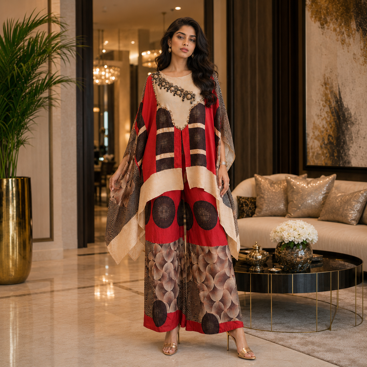 Crimson Royale Kaftan Co-Ord Set