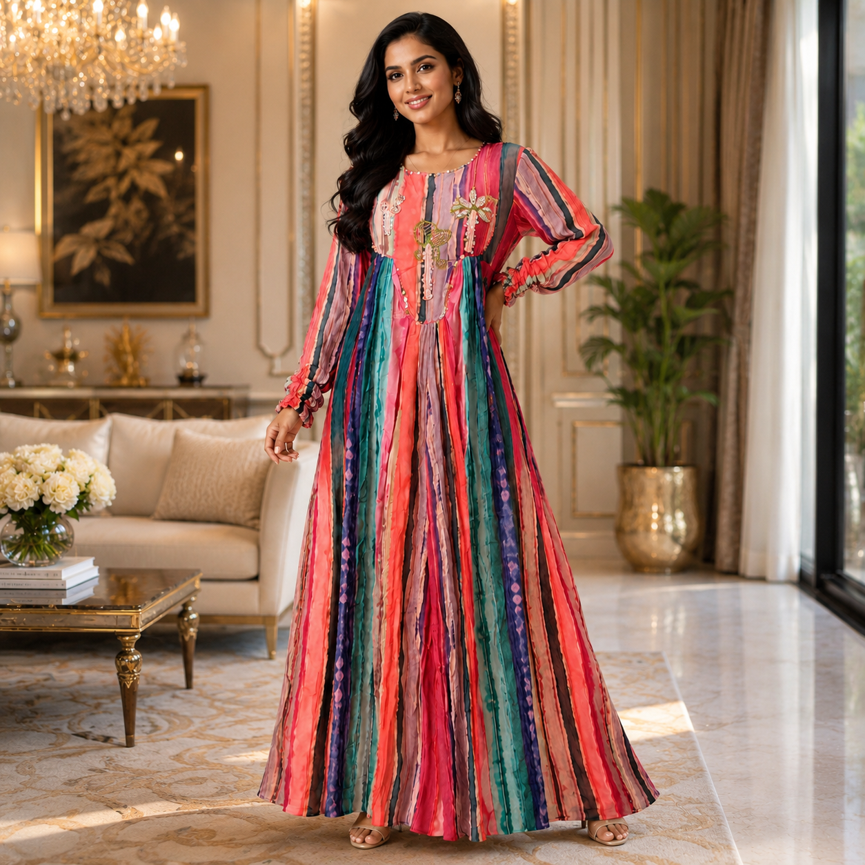 Multicolor Bloom Designer Maxi Dress