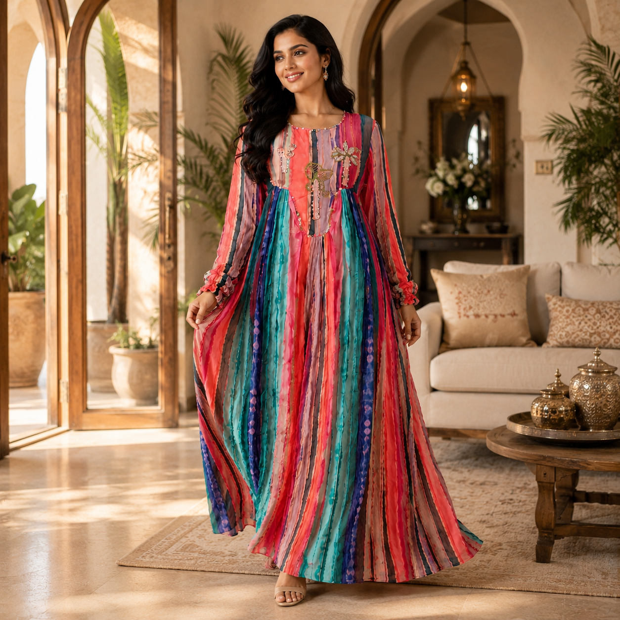 Multicolor Bloom Designer Maxi Dress