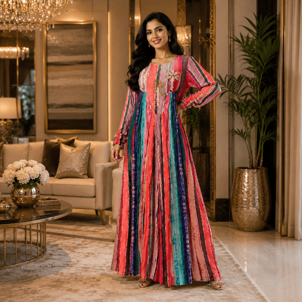 Multicolor Bloom Designer Maxi Dress