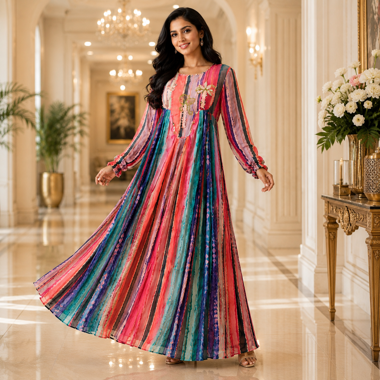 Multicolor Bloom Designer Maxi Dress