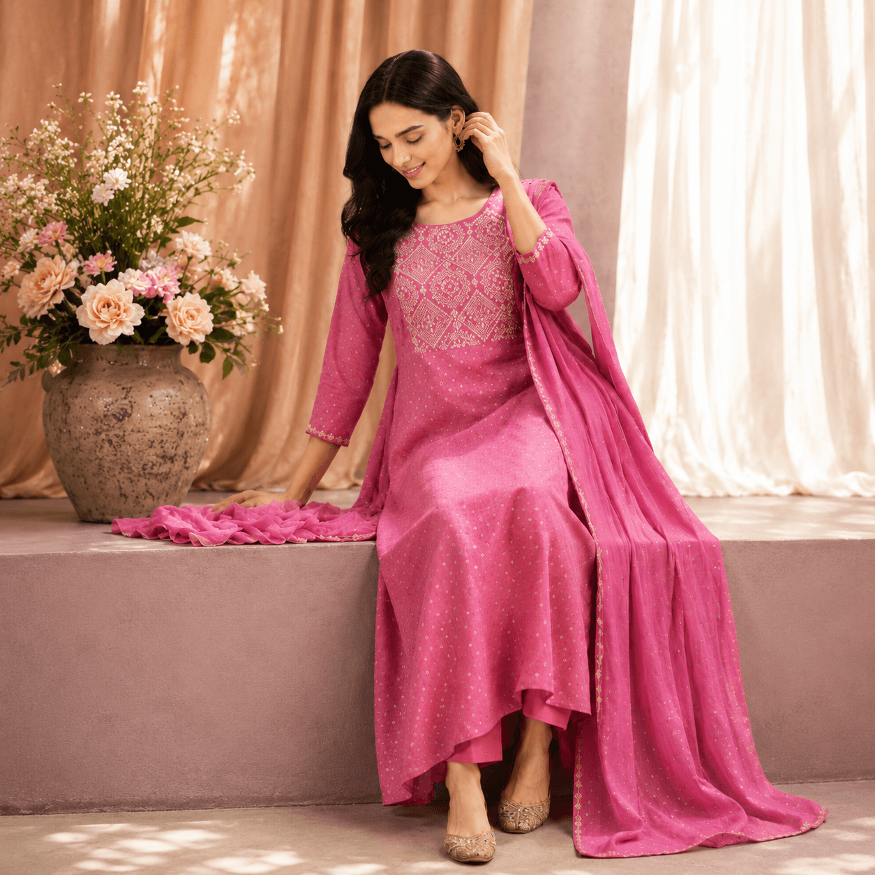 Pink Pearl Embroidered Kurta Set