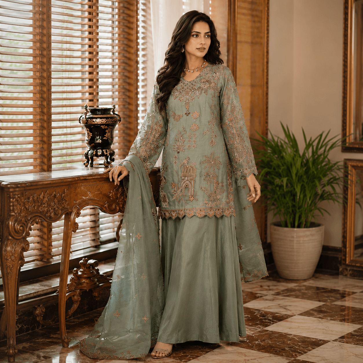 Sage Royale Gharara Set