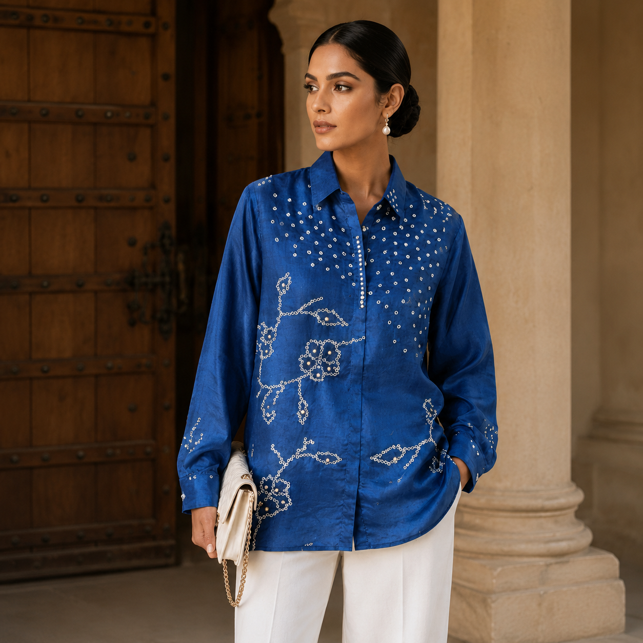 Indigo Floral Statement Shirt